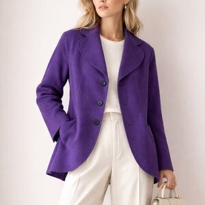 Cozy Boiled 100% Wool Sweater Blazer Jacket Soft Tailored Quiet Luxury Office M